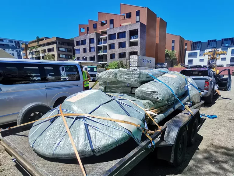 A 22ft yurt parts loaded on a trailer