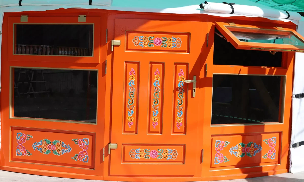 Orange yurt door and window