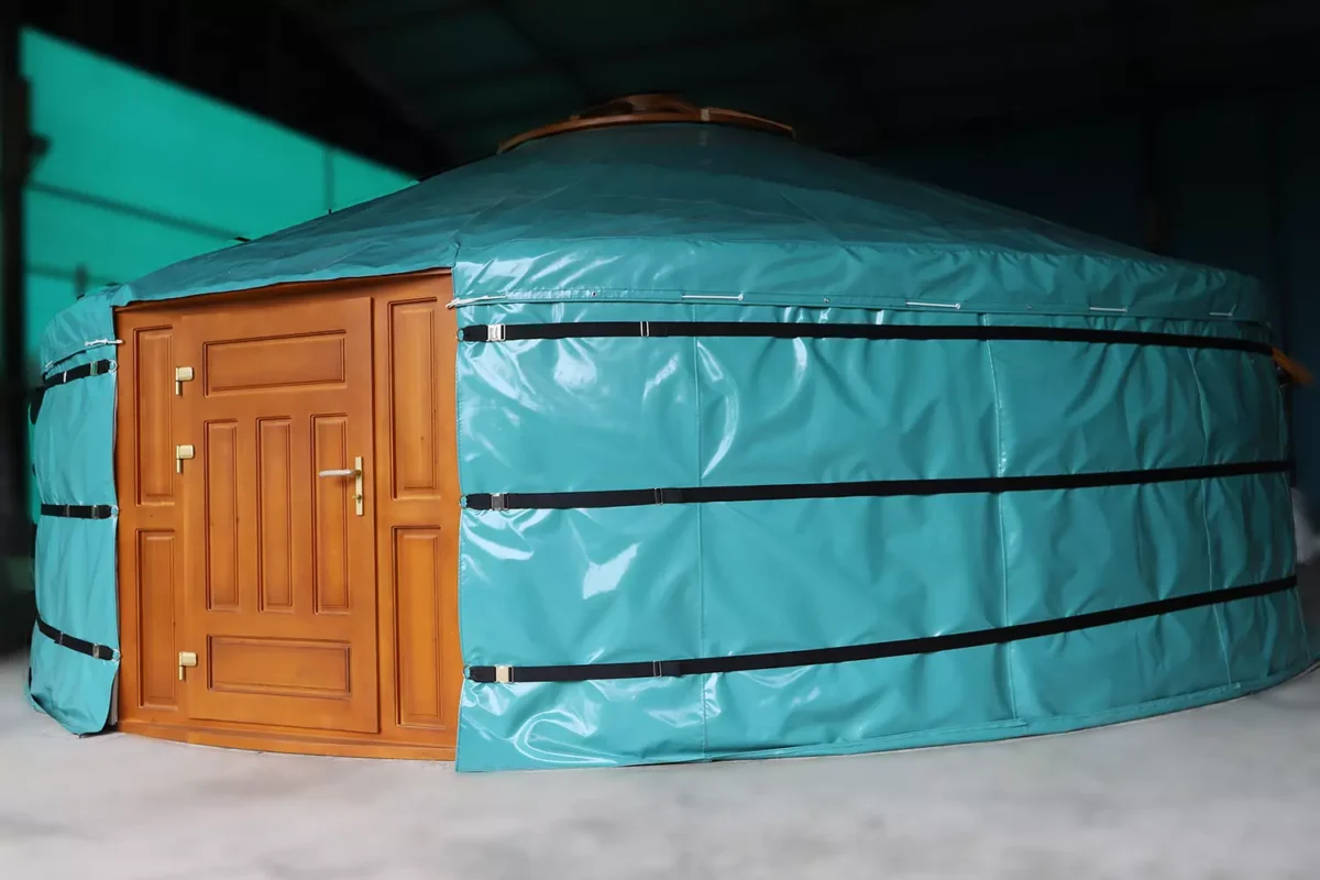 a 22ft Mongolian yurt with green outer cover
