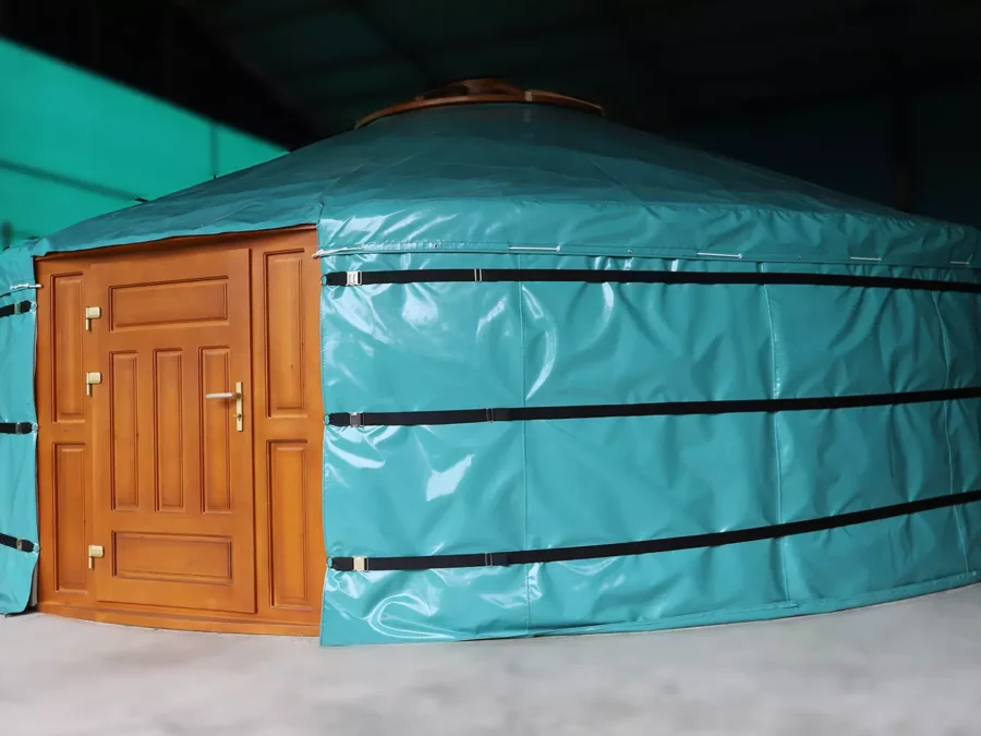 a 22ft Mongolian yurt with green outer cover